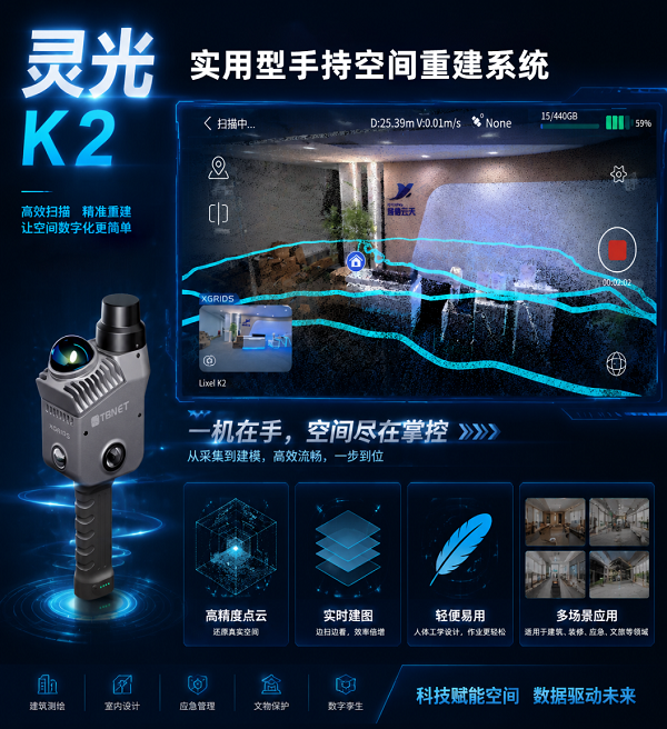 设备测评，灵光K2手持扫描仪，其域创新，空间重建，三维数字化，SLAM技术，3D高斯技术，天宝耐特，测绘地理信息服务供应商，027-59880803